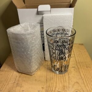 New Cat Lady Glasses 16oz Glass Tumbler Retro-Style, NIB set 2